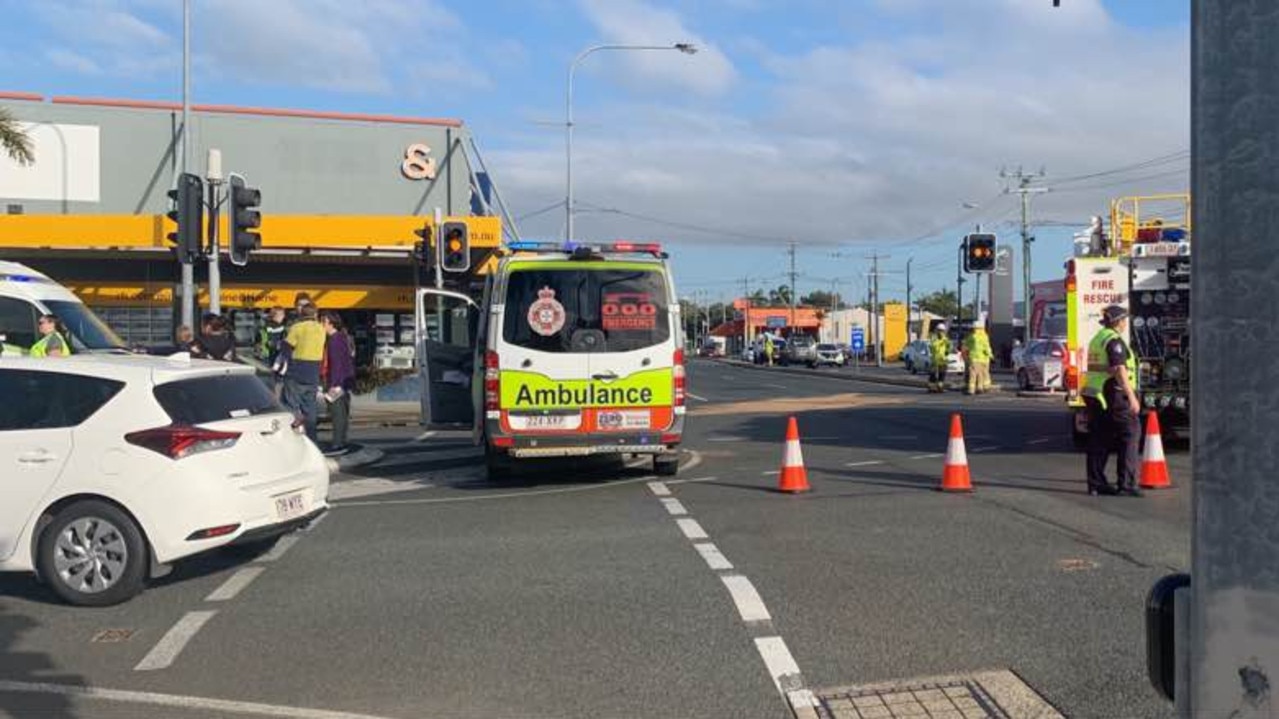 A two-vehicle crash at the intersection of Gordon Street and Wellington Street in the CBD. Picture: Lillian Watkins