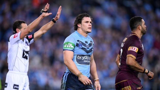 NSW centre James Roberts is sent to the sin bin. Photo: AAP