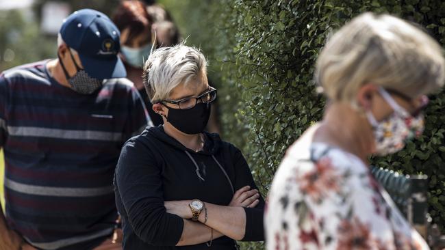 The line outside the Sunbury Respiratory Clinic in Melbourne last Thursday for COVID-19 testing. Picture: Getty Images