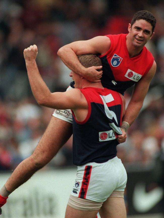 Garry Lyon and David Schwarz during their playing days at Melbourne.