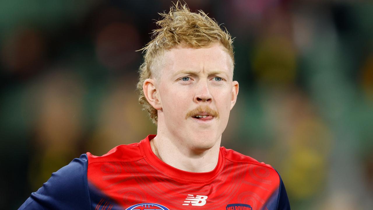 Clayton Oliver of the Demons warms up before the 2024 AFL Round 07 match between the Richmond Tigers and the Melbourne Demons at the Melbourne Cricket Ground on April 24, 2024 in Melbourne, Australia. (Photo by Dylan Burns/AFL Photos via Getty Images)