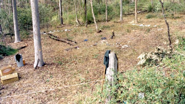 Crime scene at Murphys Creek in the Toowoomba Range where the bodies of murdered trainee nurses Lorraine Wilson, 20, and Wendy Evans, 18, were found. Evans and Wilson disappeared after hitchhiking from Brisabne to Toowoomba, on October 6, 1974