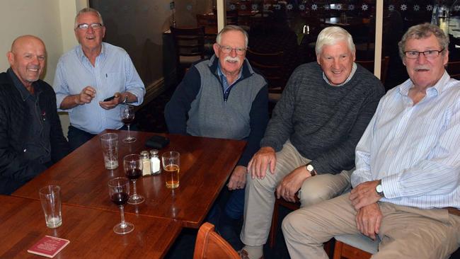 Bill Cannon, Mike Sheahan, Ross Oakley, Peter Hudson and Kevin ‘Cowboy’ Neale at the Hibernian Hotel in Beechworth.