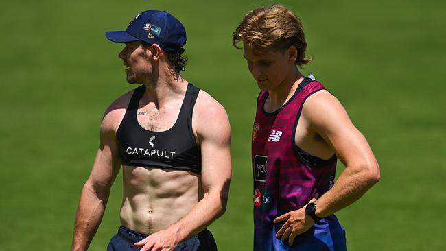 Lions Lachie Neale and Will Ashcroft at pre-season training. Picture: Albert Perez/Getty Images