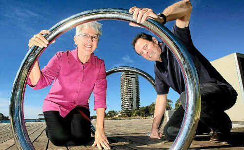 Toni Cameron, daughter of Jack Evans, and Mayor Kevin Skinner explore the boat harbour.