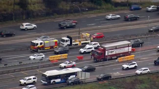 On Tuesday morning, Sydneysiders suffered another morning of peak hour chaos when an over-size truck triggered Harbour Tunnel sensors. Picture: Nine News