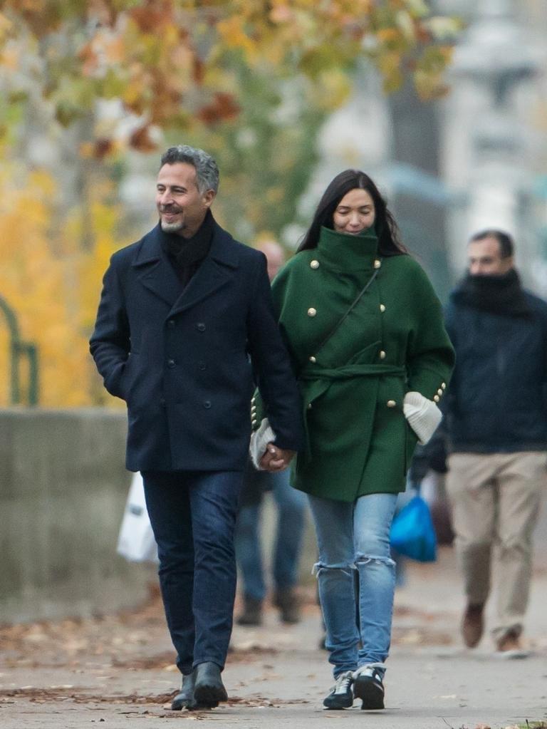 Love birds Erica Packer and Enrique Martinez walk in the streets of Paris. Picture: Backgrid