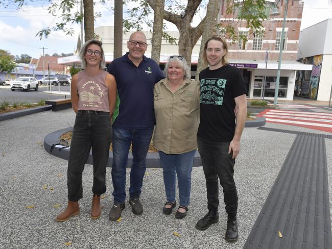 Lismore artist Kate Stroud, Mayor Steve Krieg, Friends of the Koala's Jen Ridolfi and screen printer Nick Cain.