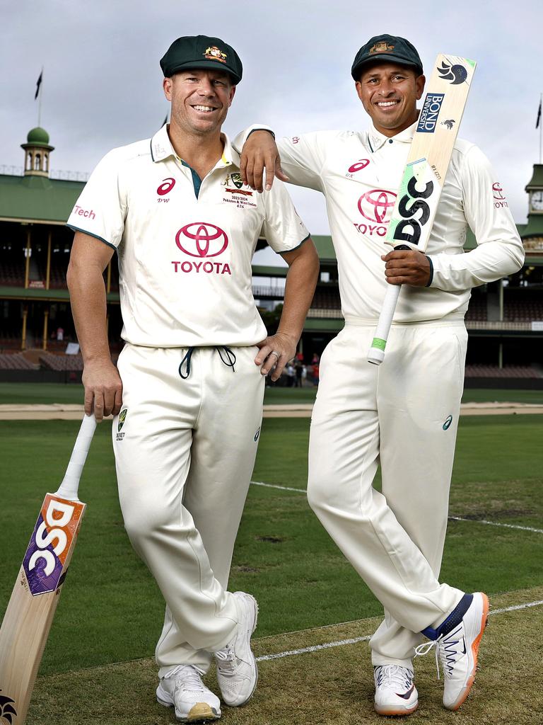 Khawaja and Warner at the SCG ahead of the latter’s final Test. Picture: Phil Hillyard