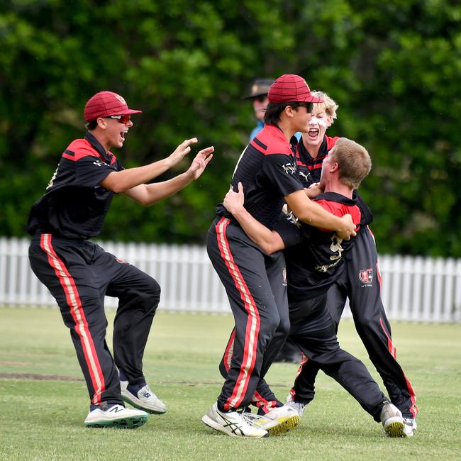 Terrace celebrate a win GPS First XI cricket between Terrace and Ipswich Grammar School Saturday February 1, 2025. Picture, John Gass