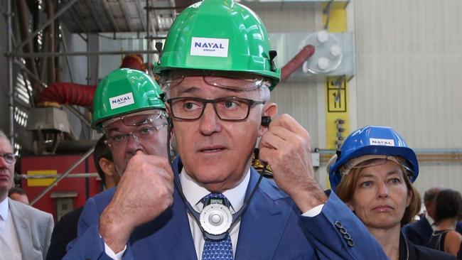Prime Minister Malcolm Turnbull is seen during a visit to Naval Group Submarine Ship yard in Cherbourg on Sunday. Picture: Kym Smith