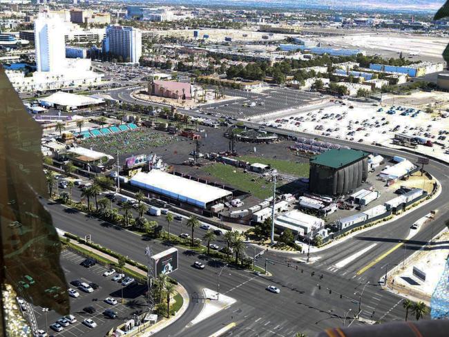 The view from Stephen Paddock’s hotel room. Picture: Las Vegas Metropolitan Police Department via AP