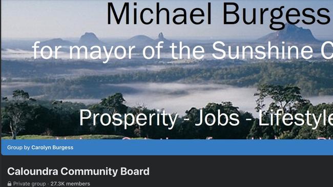 The banner Michael Burgess previously had on the Caloundra Community Board Facebook page to advertise his campaign.