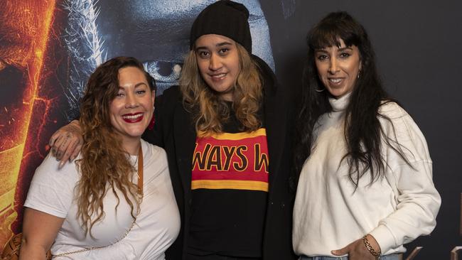 Maria Lewis, Sose Fuamoli and Michelle Hunder at the Mortal Kombat premiere. Picture: Fiona Hamilton Photography