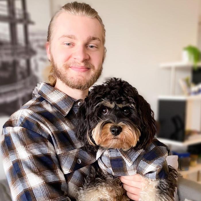 Keep both you and your dog warm this winter in matching flannels. Picture: Instagram @mrfudgethecavoodle.