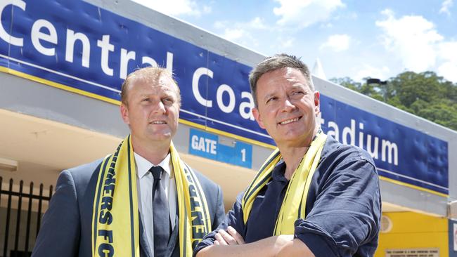 Mariners CEO Shaun Mielekamp with Mariners owner Mike Charlesworth at Central Coast Stadium. Picture: Mark Scott