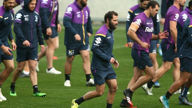 Cameron Smith runs during an NRL Storm training session at AAMI Park in Melbourne, Tuesday, May 26, 2020. (AAP Image/Rob Prezioso) NO ARCHIVING