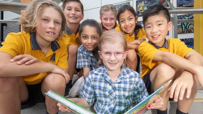 Year 3 Strathmore North Primary School students LEFT-RIGHT, Reuben, Elisha, Ava, Elie, Mia and Kyle. Picture: Tony Gough