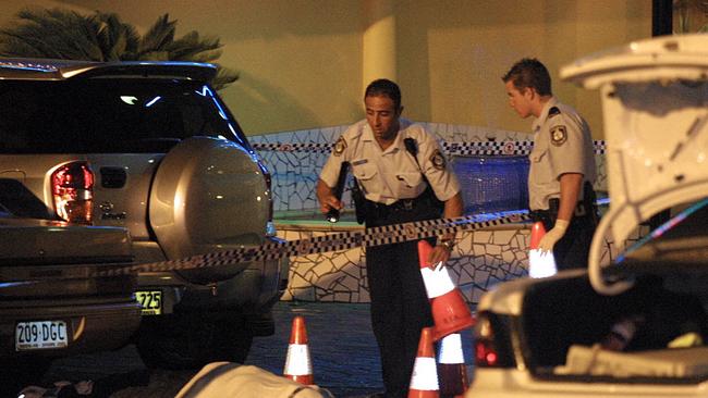 Bloodshed... Police at scene of the Sefton Playhouse murder. Picture: Bill Hearne