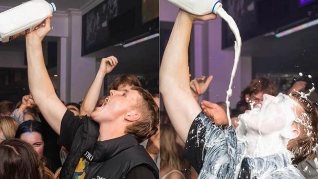 Young partygoers are sculling milk on the dance floor at the Ramsgate Hotel. Picture: TikTok