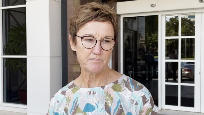 The Territory’s Children’s Commissioner Colleen Gwynne gives a statement outside the Supreme Court in Darwin after being found not guilty of one count of abuse of public office on Tuesday.