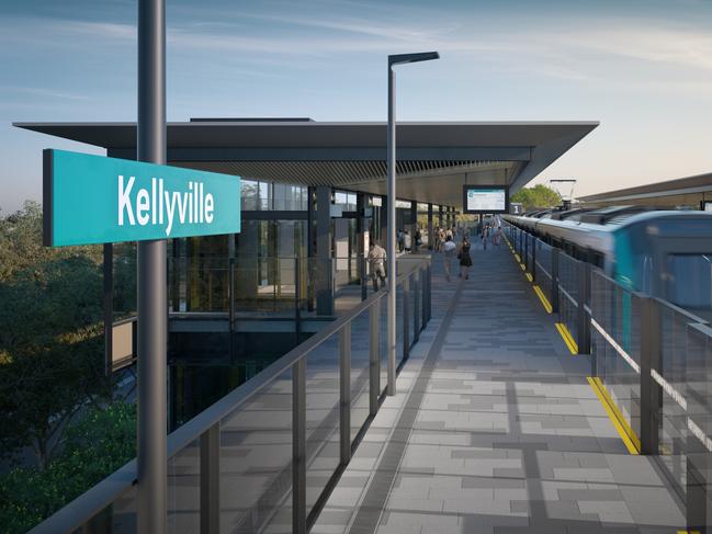 An artist impression of the Sydney Metro Northwest Kellyville station. Picture: Transport for NSW