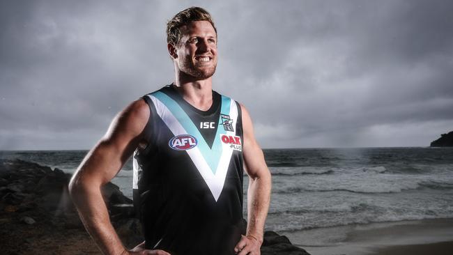 Port Adelaide defender Tom Jonas is ready to be the Power’s new captain — and has a long story of leadership to take into the demanding role at Alberton. Picture: Sarah Reed