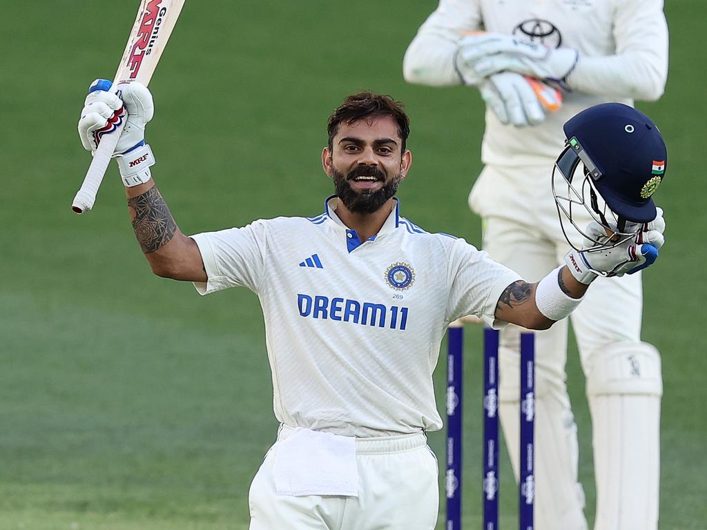 Kohli’s final Test match century in Perth during Australia’s most recent summer against India. Picture: Paul Kane - CA/Cricket Australia via Getty Images
