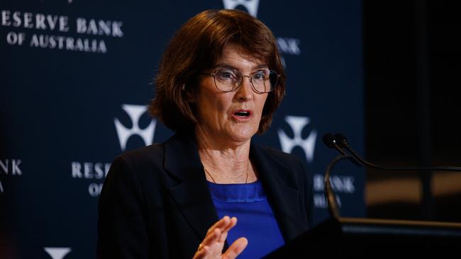 RBA governor Michele Bullock on Tuesday after the central bank announced the official cash rate would remain unchanged. Picture: NewsWire / Nikki Short