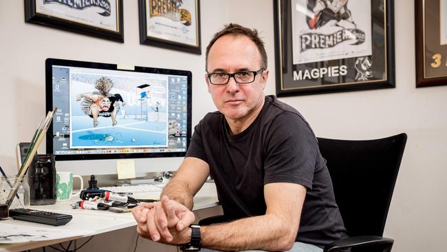 Herald Sun cartoonist Mark Knight at his home studio following a the viral and negative reaction to his cartoon which depicted Serena Williams' loss to Naomi Osaka during the U.S. Open. Picture: Jake Nowakowski