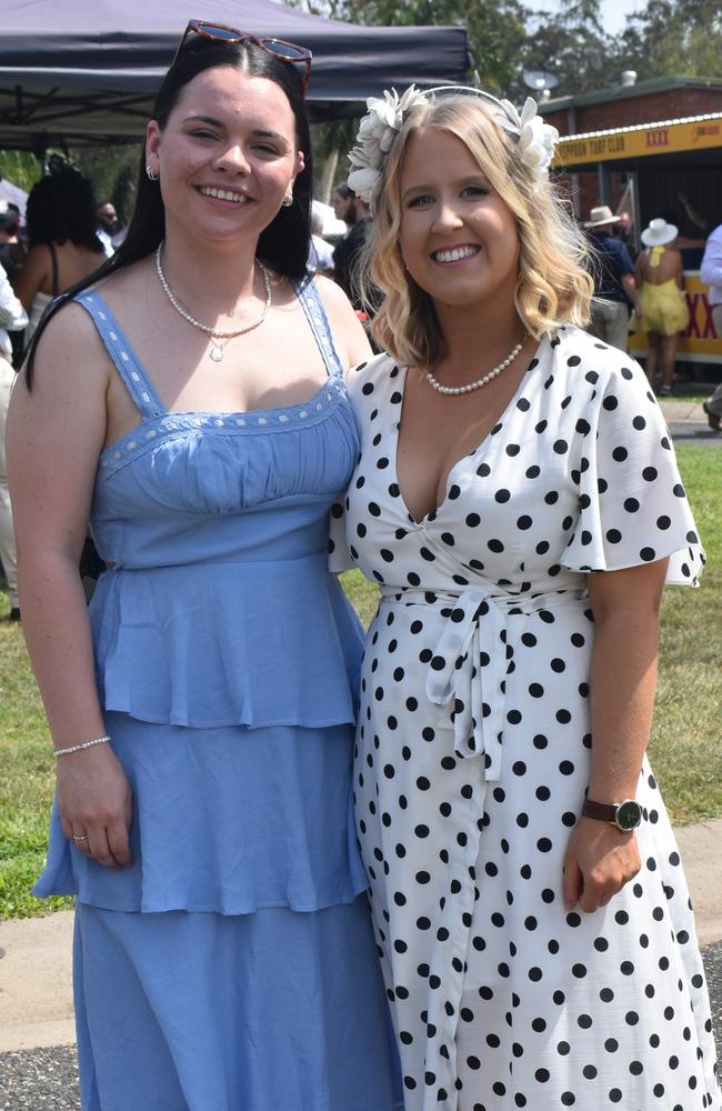 Jessica Bevan and Brooke Roberts at the Yeppoon Turf Club's Derby Day races at Keppel Park Racecourse on November 2, 2024.