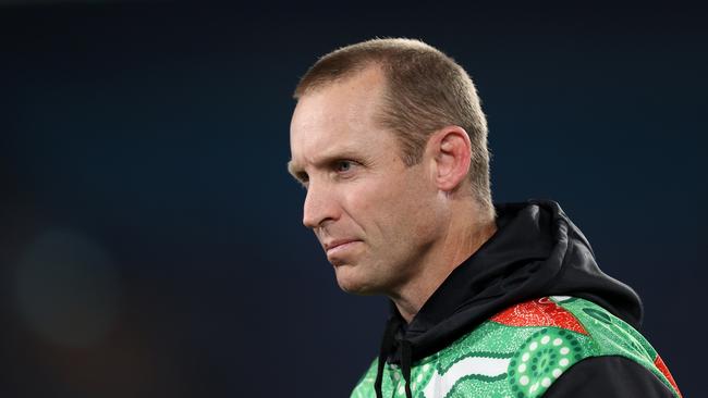 SYDNEY, AUSTRALIA - MAY 25: Ben Hornby interim head coach of the Rabbitohs looks on prior to the round 12 NRL match between South Sydney Rabbitohs and Parramatta Eels at Accor Stadium on May 25, 2024 in Sydney, Australia. (Photo by Jason McCawley/Getty Images)