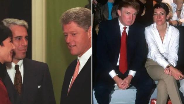 Ghislaine Maxwell with Clinton and Trump. Picture: William J. Clinton Presidential Library/ Getty.