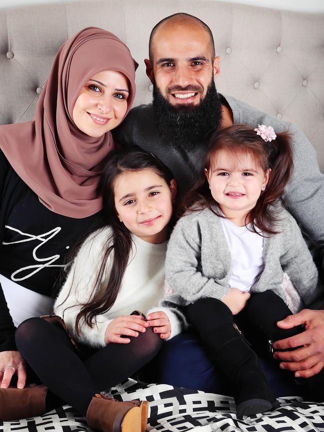 Houli at his home with wife Rouba and daughters Sarah and Maryam. Picture: Rebecca Michael