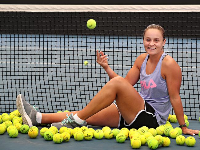 Ash Barty in the Pat Rafter Arena. Picture: Annette Dew