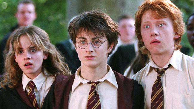 in this image released by Warner Bros., from left, Emma Watson as Hermione Granger, Daniel Radcliffe as Harry Potter and Rupert Grint as Ron Weasley are shown in a scene from 'Harry Potter and the Prisoner of Azkaban.' (AP Photo / Warner Bros., Murray Close)