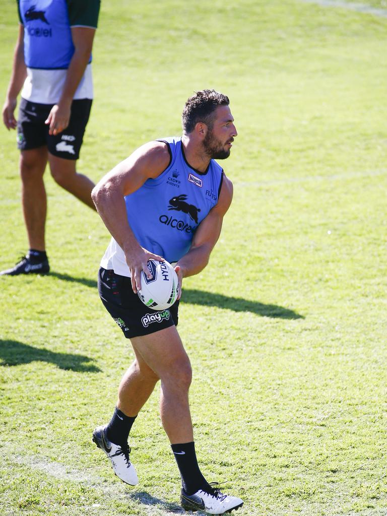 South Sydney Rabbitohs player, Sam Burgess, at a training session at Redfern Oval after splitting with wife Phoebe Burgess. Picture: Dylan Robinson