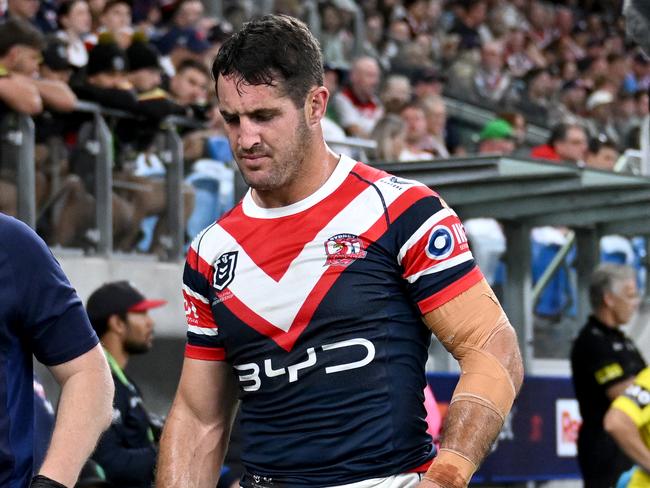Roosters forward Nat Butcher was injured by a hip drop tackle. Credit: NRL Images.