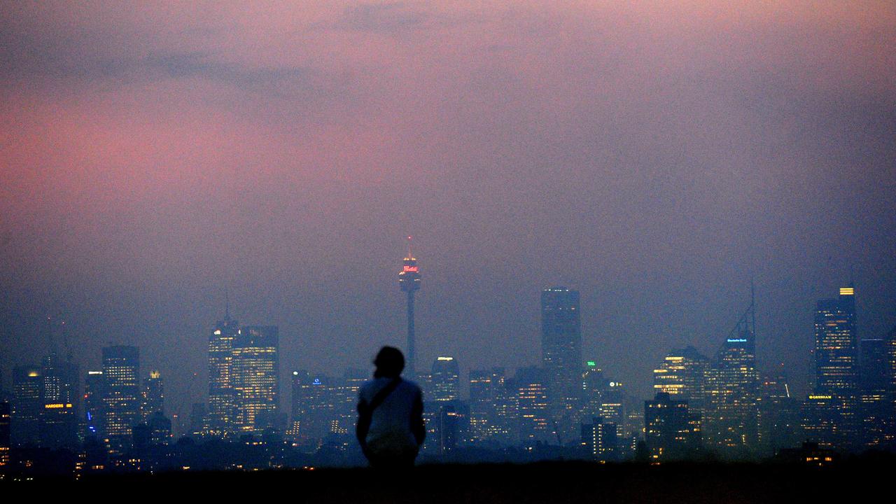 Sydney’s skyline is obscured by smoke. Picture: Jeremy Piper