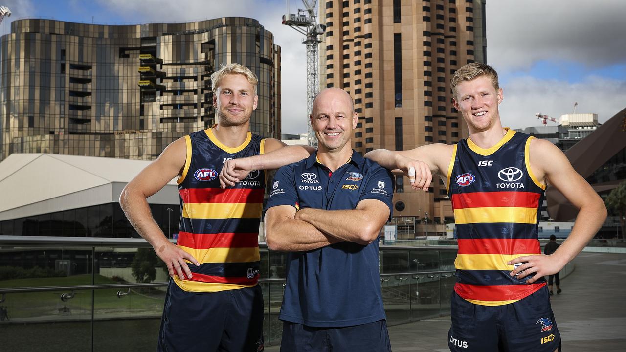 Billy Frampton, Matthew Nicks and Fischer McAsey before the 2020 season. Picture: Sarah Reed