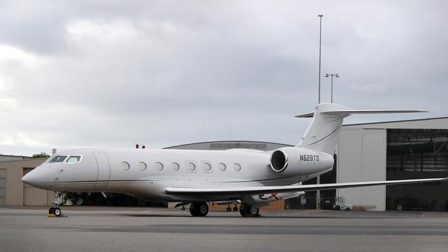 Elon Musk’s Gulfstream G650 ER — N628TS sits at Adelaide Airport. Picture: Dylan Coker