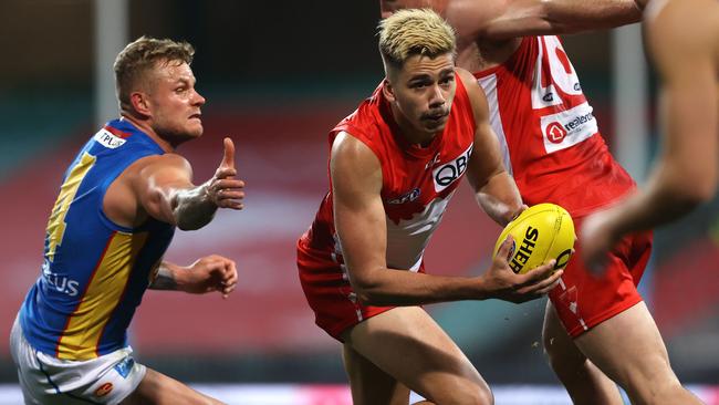 First-year Sydney Swan Elijah Taylor during a match against the Gold Coast Suns at the SCG. Picture: Phil Hillyard