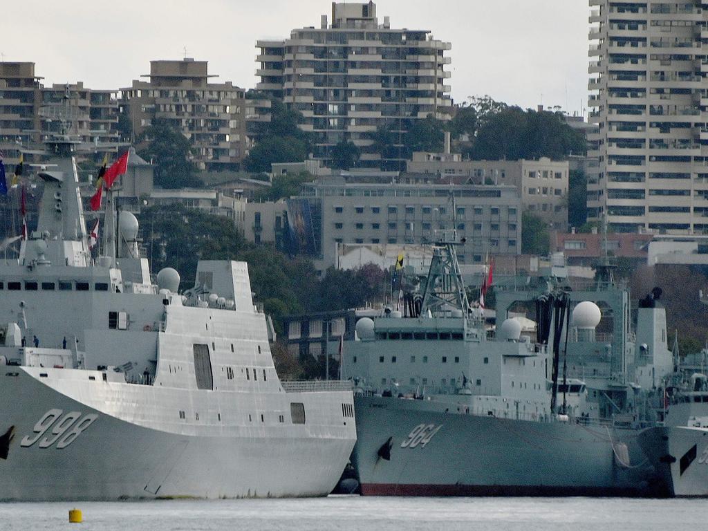 Chinese warships dock at Garden Island naval base in Sydney on June 3, 2019. Picture: Peter Parks / AFP