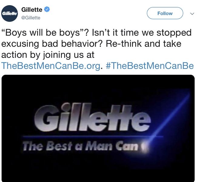 An screengrab from Gillette's Twitter account promoting their ‘Believe’ advertising campaign. Picture: Twitter