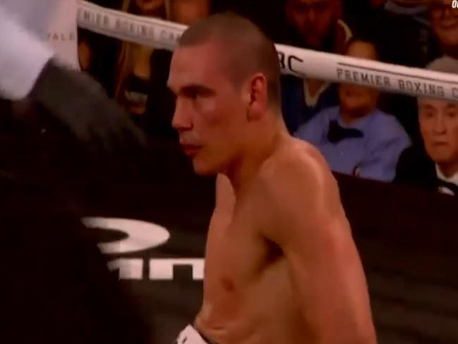 Tim Tszyu went down four times on his way to defeat.