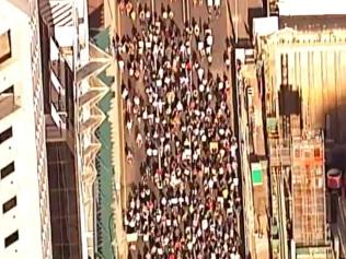 Protesters march fro the Brisbane City Hall demonstrating against 5G and vaccines. Picture: via Twitter