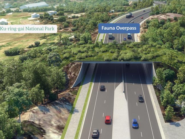 An artist's impression of the fauna overpass at Ingleside that was to be built over the proposed $340m Mona Vale Road (west) upgrade that was deferred by the Labor NSW Government. Picture: Transport for NSW