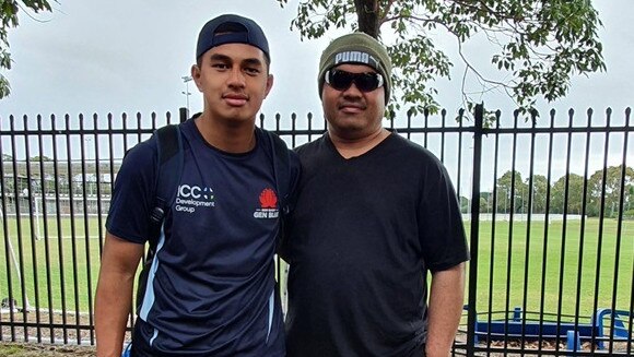 Young rugby star Jaydon Viliamu and his father. Pic: Supplied.