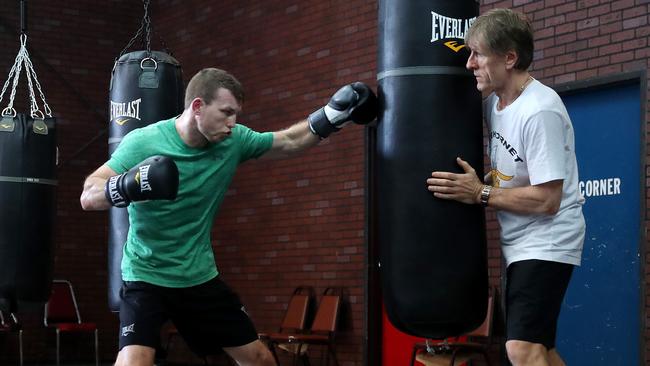 Jeff Horn on the heavy bag at the Top Rank gym in Las Vegas.