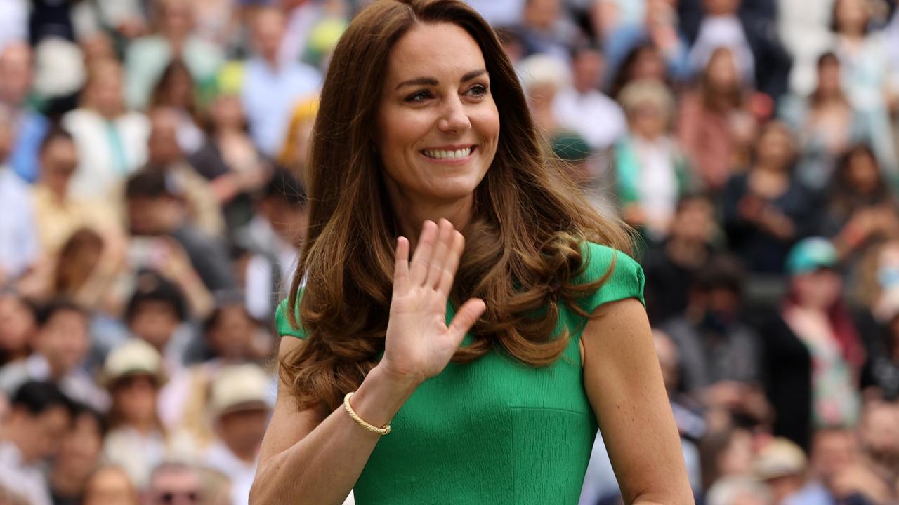 HRH Catherine, The Duchess of Cambridge waves to the crowd after the Ladies' Singles Final match (Photo by Clive Brunskill/Getty Images)